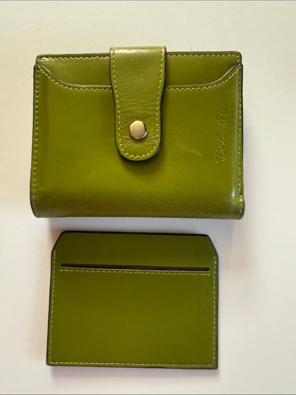Bostanten Green Leather Snap Wallet and Card Sleeve - Unbranded